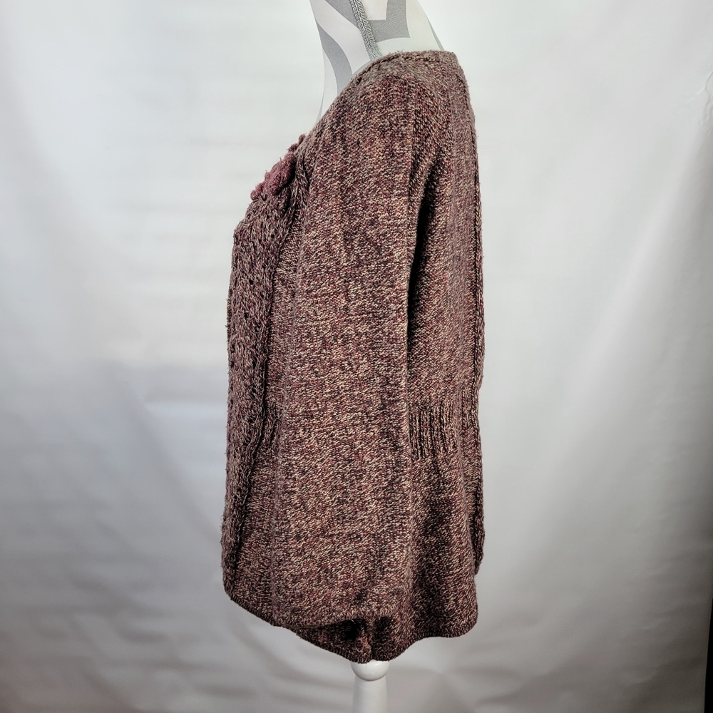 DKNY Jean Cardigan Cotton Blend Flower Embellishment Marled Pink Brown Size XL - Picture 8 of 15